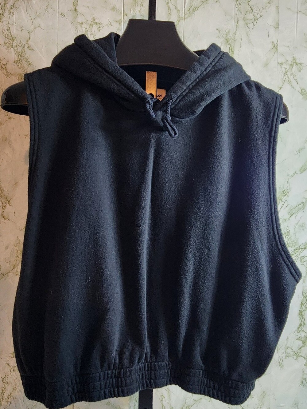 aerie Black Cotton Hooded Sweatshirt Vest